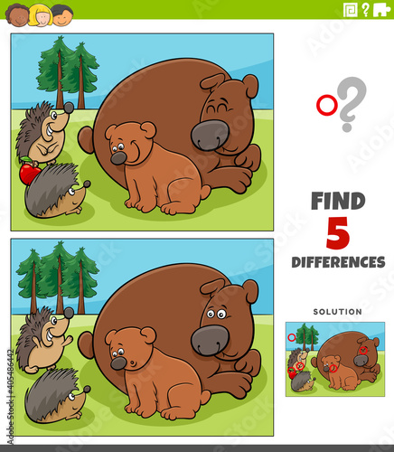 differences educational game for kids with bears and hedgehogs