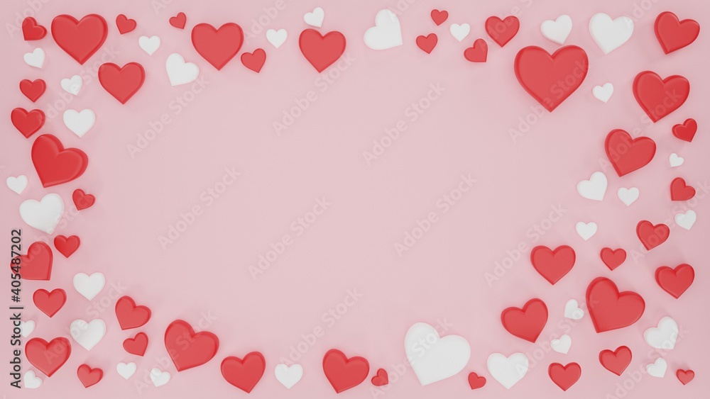 3D rendering Valentine's Day background. Heart pastel pink background. Valentines day concept. top view