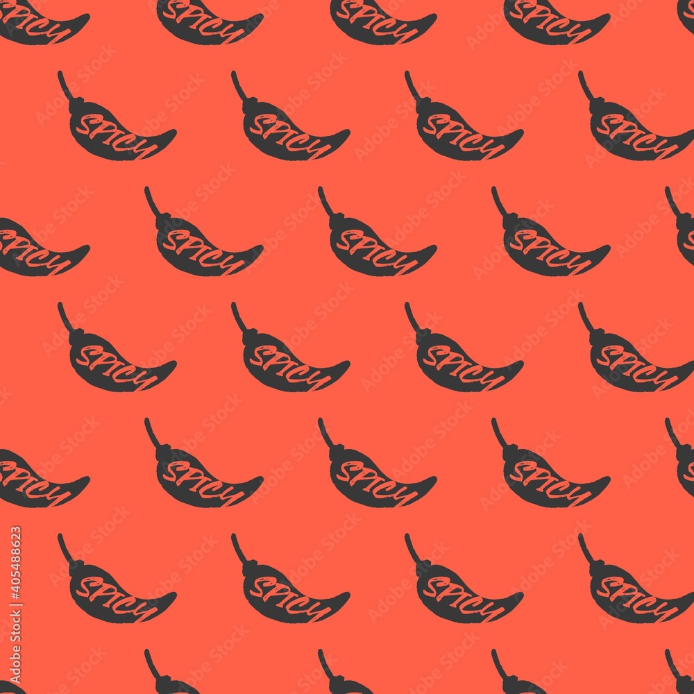 Red and Black Spicy Hot Pepper Chillies Vector Silhouette Seamless Pattern Red and Black Spicy Hot Pepper Chillies Vector Silhouette Seamless Pattern