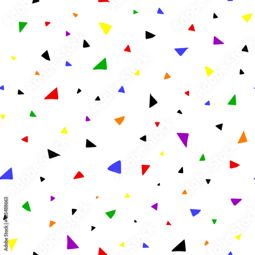 Seamless abstract vector pattern with hand-drawn colorful triangles on white background. Wallpaper, textile, wrapping, graphic design. Neutral design