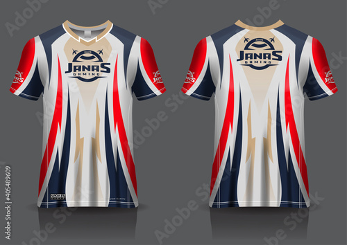 Esport gaming t shirt jersey template, uniform, front and back view