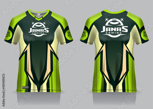 Esport gaming t shirt jersey template, uniform, front and back view