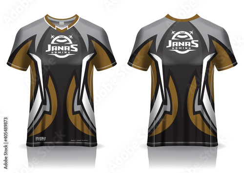 Esport gaming t shirt jersey template, uniform, front and back view