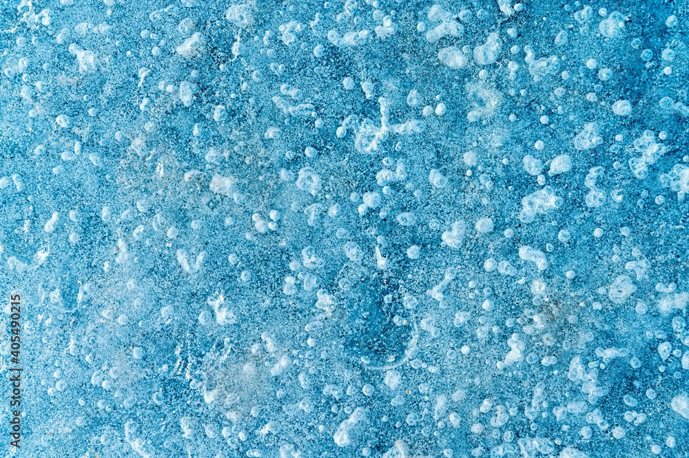 Close up of texture of macro blue cold ice background