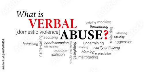 WHAT IS VERBAL ABUSE ? [DOMESTIC VIOLENCE] black and red vector word cloud