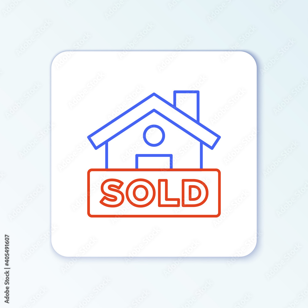 Line Hanging sign with text Sold icon isolated on white background. Sold sticker. Sold signboard. Colorful outline concept. Vector. Line Hanging sign with text Sold icon isolated on white background. Sold sticker. Sold signboard. Colorful outline concept. Vector.