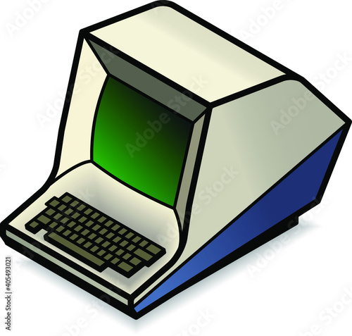 An old-fashioned computer terminal with a green CRT screen.