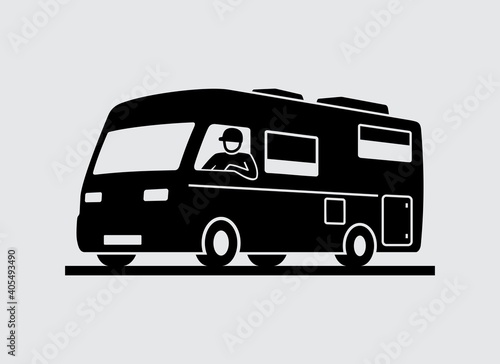 Man Driving Camper Van Vector Icon