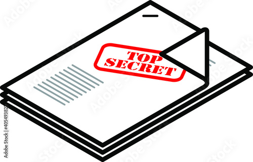 A stapled document / report with a red "top secret" stamp.