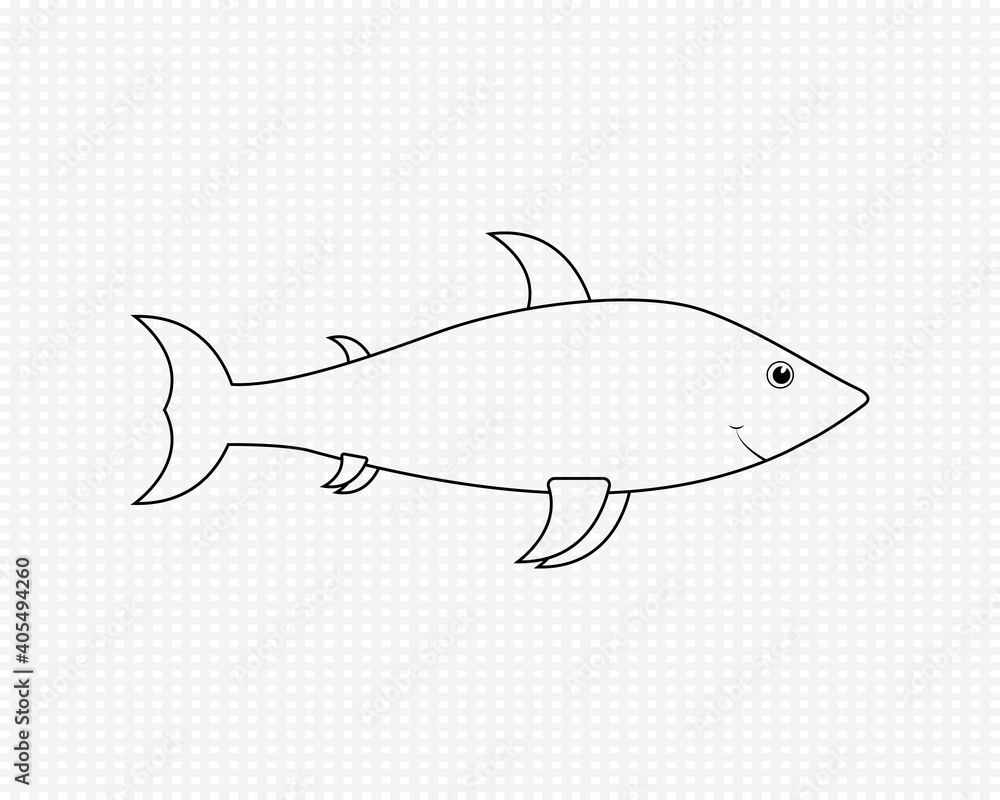 Obraz premium Baby shark outline on transparent background. Simple Cartoon character. Vector illustration.