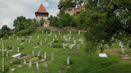 4K Aerial view of Viscri Fortified Church from Transylvania photo