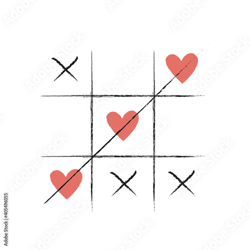 vector illustration of tic tac toe game with hearts. valentine's day background.