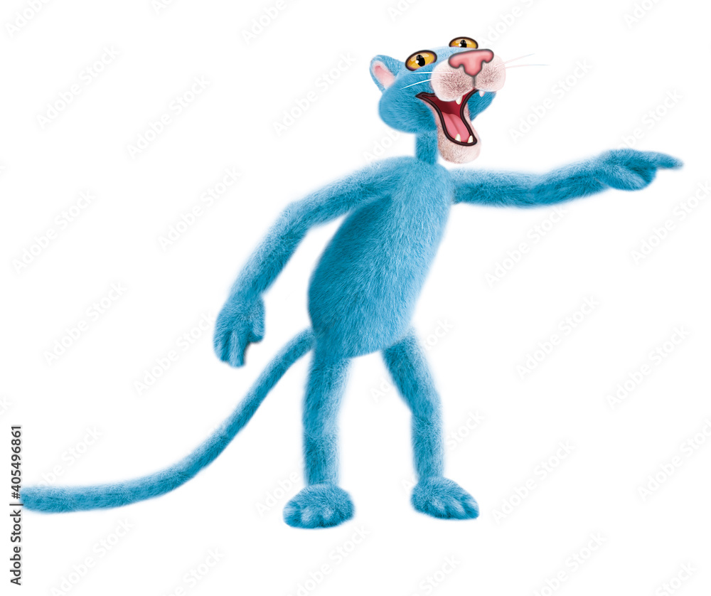 Obraz premium panthère bleu, 3-d, blanc, illustration, dessin attitude, montent, drôle, animé, isolé, bleu, gens, personne, caractère, humain, drôle, sport, animal, souris, danse, joli