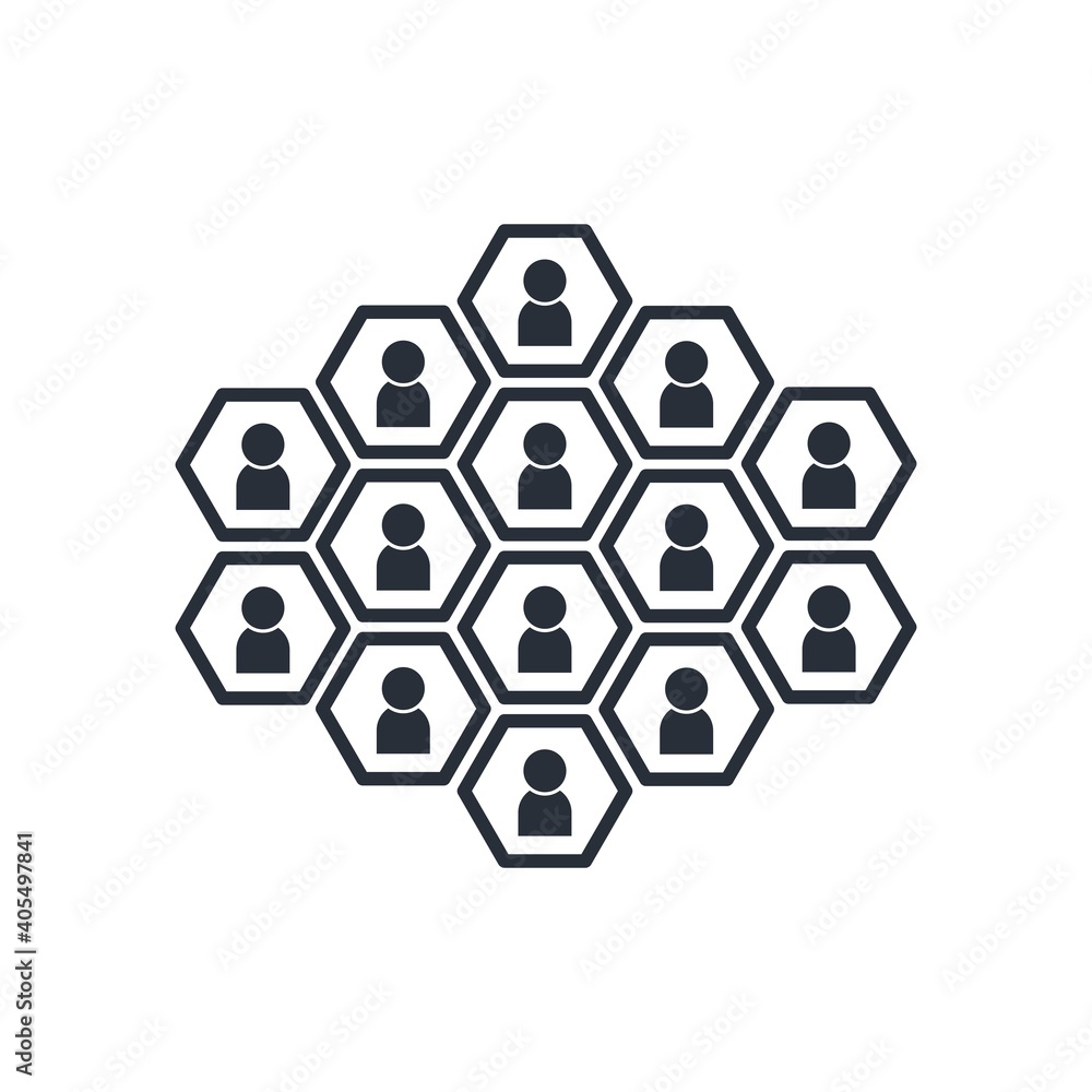 Hexagons and human silhouettes. Agile development concept, people and interaction. Vector icon isolated on white background. Hexagons and human silhouettes. Agile development concept, people and interaction. Vector icon isolated on white background.