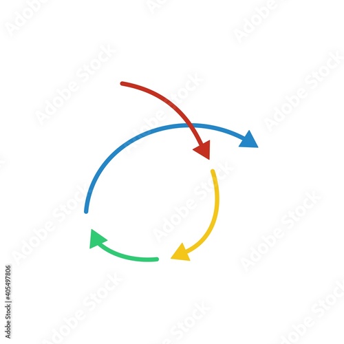 Multi-colored flexible arrow. Development methodology concept. Vector icon isolated on white background.