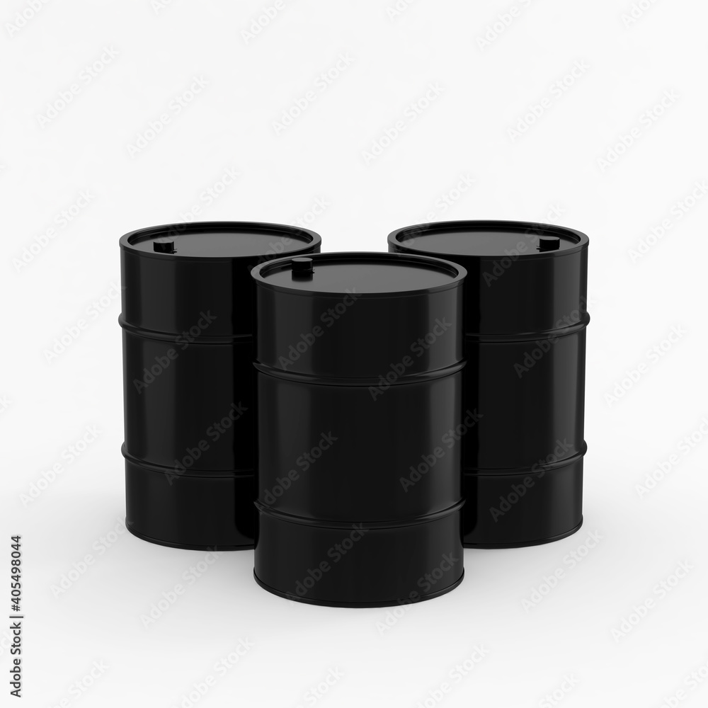 Black metal barrels. Isolated over white background. 3D render Black metal barrels. Isolated over white background. 3D render