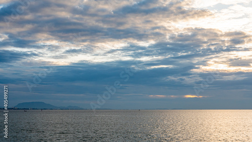 Sea and morning sky in winter without sunlight.