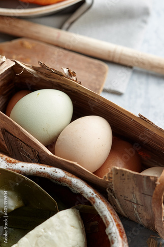 Organic chicken eggs in a local market