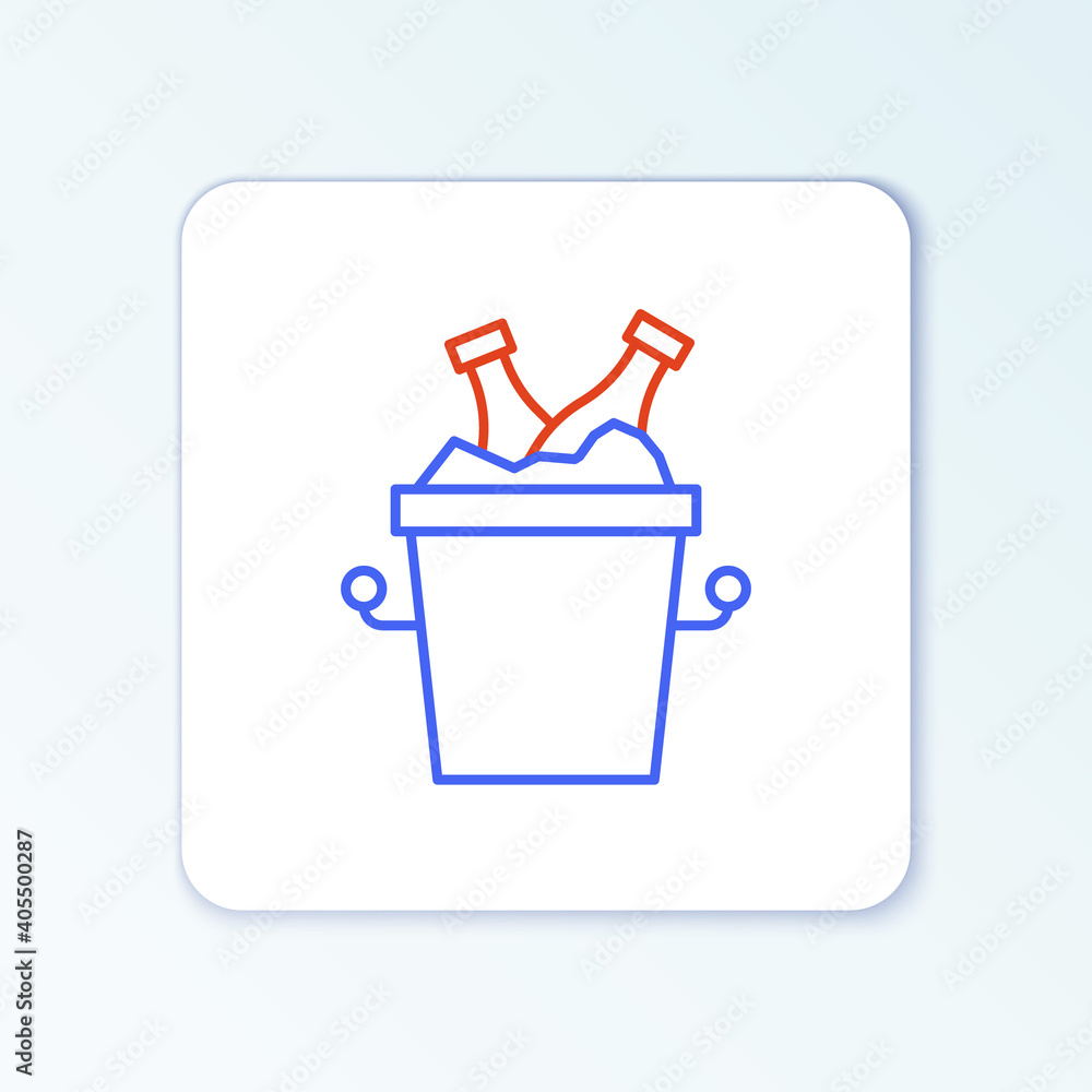 Line Beer bottles in ice bucket icon isolated on white background. Colorful outline concept. Vector. Line Beer bottles in ice bucket icon isolated on white background. Colorful outline concept. Vector.