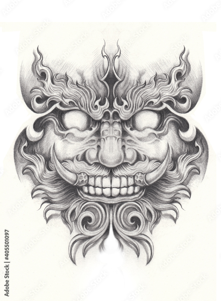 Art surreal giant tattoo. Hand drawing on paper. Art surreal giant tattoo. Hand drawing on paper.