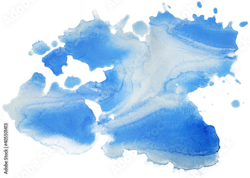 blue watercolor stain on white background isolated