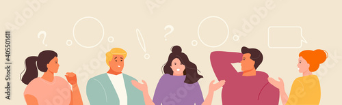 Communicating people, discussing news, social media and chat. Vector illustration