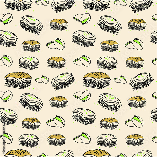 Baklava seamless pattern pastry food bakery background art and design template idea