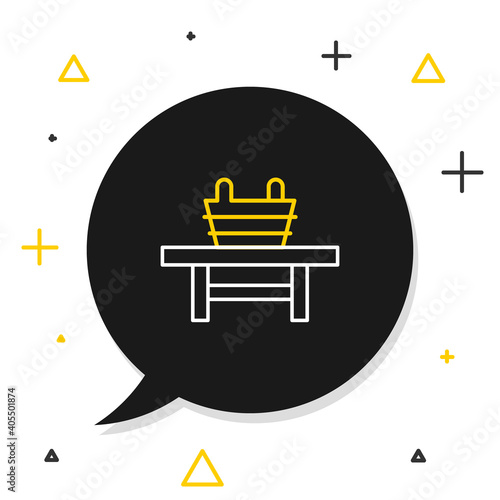 Line Sauna bench with bucket icon isolated on white background. Colorful outline concept. Vector.