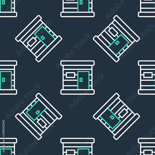 Line Sauna wooden bathhouse icon isolated seamless pattern on black background. Heat spa relaxation therapy bath and hot steam healthcare, relax therapy. Vector.