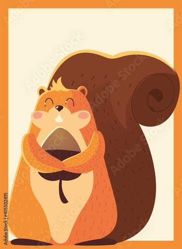 cute squirrel with acorn wildlife portrait cartoon animal design
