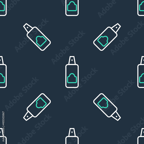 Line Spray can for hairspray, deodorant, antiperspirant icon isolated seamless pattern on black background. Vector. © vector_v