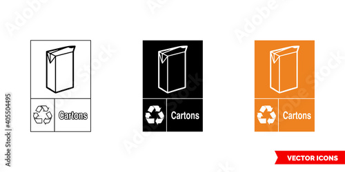 Cartons waste recycling sign icon of 3 types color, black and white, outline. Isolated vector sign symbol.