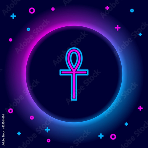 Glowing neon line Cross ankh icon isolated on black background. Colorful outline concept. Vector.