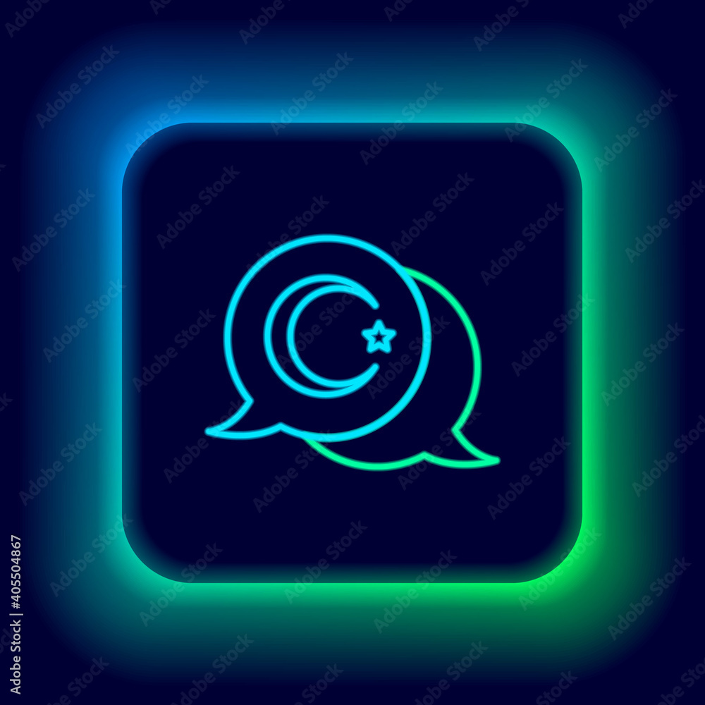 Glowing neon line Star and crescent - symbol of Islam icon isolated on black background. Religion symbol. Colorful outline concept. Vector. Glowing neon line Star and crescent - symbol of Islam icon isolated on black background. Religion symbol. Colorful outline concept. Vector.