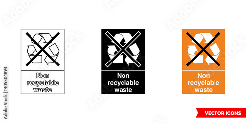 Non recyclable waste recycling sign icon of 3 types color, black and white, outline. Isolated vector sign symbol.