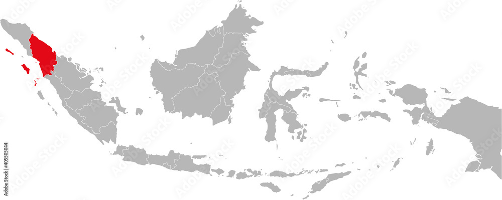 Sumatera utara province isolated on indonesia map. Gray background. Business concepts and backgrounds.