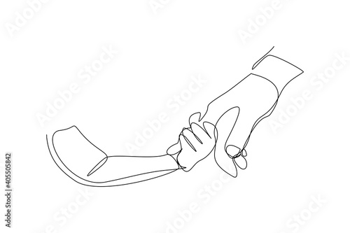 Continuous line drawing of parent giving hand to his child. Single one line art of father and mother care. Parental concept vector illustration