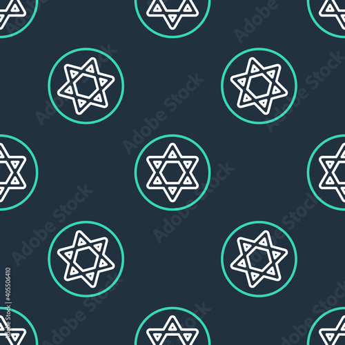 Line Star of David icon isolated seamless pattern on black background. Jewish religion symbol. Symbol of Israel. Vector.