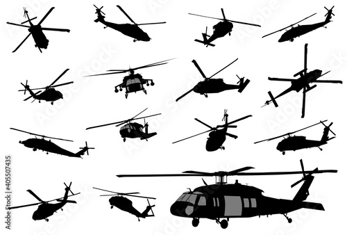 Vector helicopter detailed silhouettes