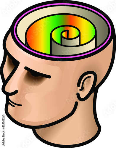 Head with a colorful swirl of thoughts and possibilities.