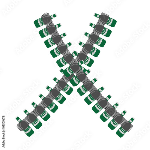 Bandolier from beer bottles. Ammunition for beer lovers