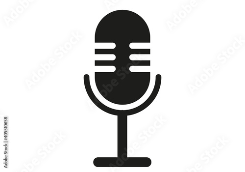 Icono negro de micrófono en fondo blanco.