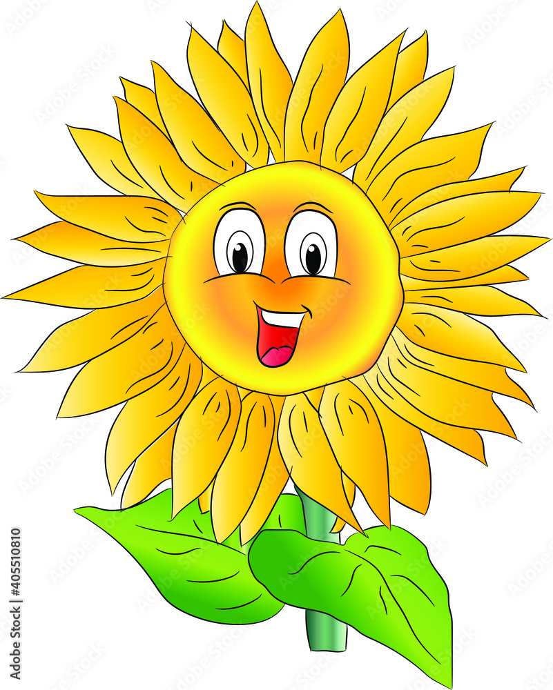 Funny face of sunflower at summer time
