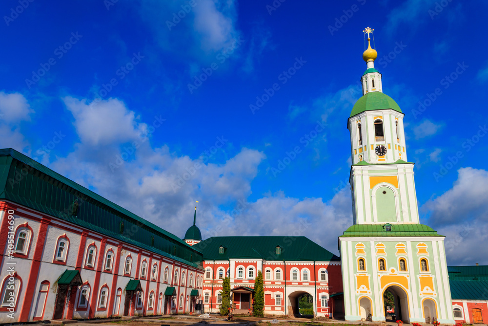 Naklejka premium Bell tower of Sanaksar monastery of the Nativity of the Mother of God in Temnikov, Republic Mordovia, Russia