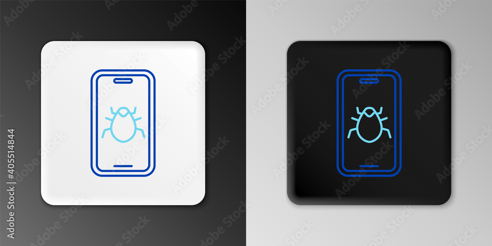 Line System bug on mobile icon isolated on grey background. Code bug concept. Bug in the system. Bug searching. Colorful outline concept. Vector.