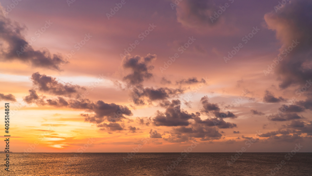 Sunset sky over sea in the evening with colorful orange sunlight and sundown landscapes,Dusk sky. 