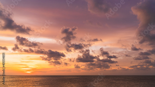 Sunset sky over sea in the evening with colorful orange sunlight and sundown landscapes Dusk sky. 