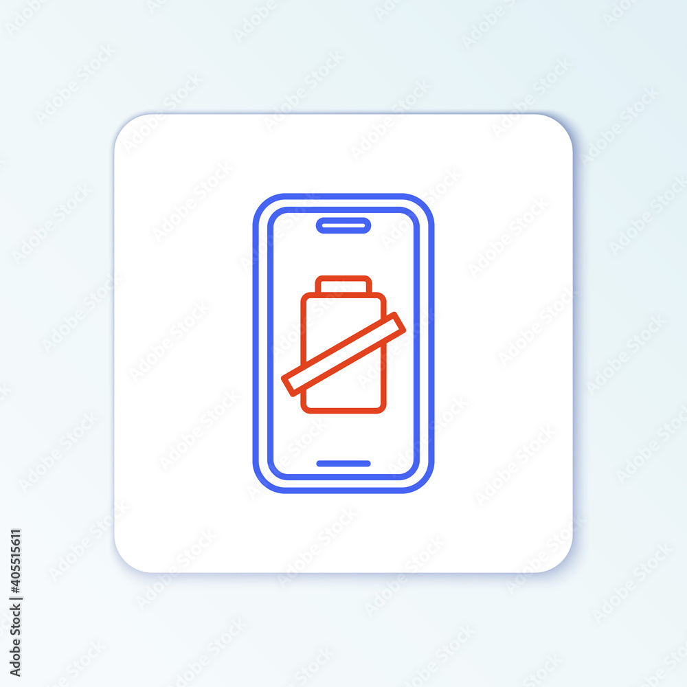 Line Smartphone battery charge icon isolated on white background. Phone with a low battery charge. Colorful outline concept. Vector. Line Smartphone battery charge icon isolated on white background. Phone with a low battery charge. Colorful outline concept. Vector.
