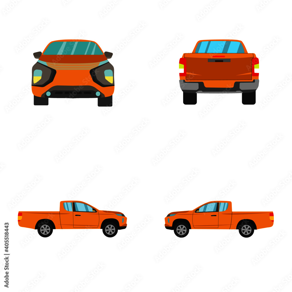 set of orange smart cab pick up truck on white background