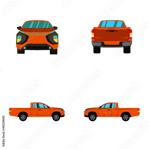 set of orange smart cab pick up truck on white background